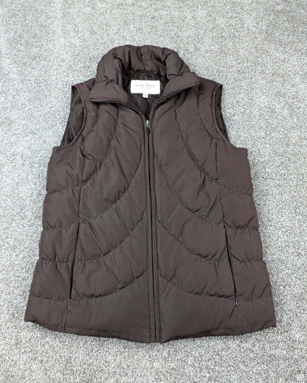 Nine West Vest Womens Small Brown Quilted Down Filled Insulated Puffer Cozy